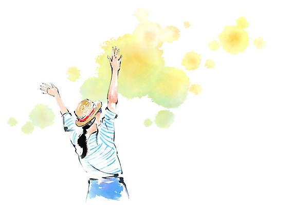 PSD 여자 일러스트 캘리그라피 붓터치 한명 사람 상반신 성인 여름 손들기 번짐 챙모자 국내일러스트 모자_잡화 1 계절 모션 파일형식 효과