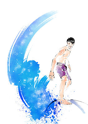 전신 PSD 남자 수영복 포즈 일러스트 캘리그라피 붓터치 한명 서기 미소 사람 성인 여름 서핑보드 번짐 국내일러스트 1 옷 계절 모션 표정 보드_스포츠 파일형식 효과