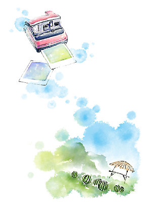 PSD 일러스트 캘리그라피 붓터치 여름음식 수박 사람없음 여름 번짐 폴라로이드 원두막 기념사진 수박밭 제철음식 제철과일 국내일러스트 계절 음식 밭 과일 카메라 제철 파일형식 효과 여름_계절