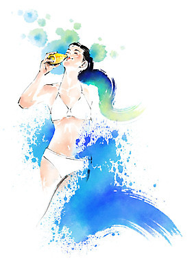 전신 PSD 여자 음료 일러스트 캘리그라피 붓터치 한명 사람 성인 여름 비키니 마시기 물보라 번짐 국내일러스트 1 계절 수영복 모션 물 파일형식 효과