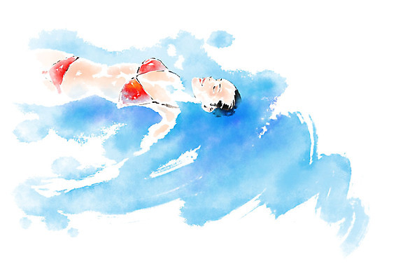 PSD 여자 일러스트 캘리그라피 붓터치 한명 사람 상반신 성인 물 여름 비키니 수영 번짐 배영 국내일러스트 자연요소 1 계절 수영복 수상스포츠 파일형식 효과