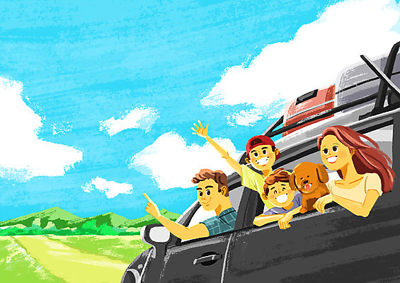 PSD 구름 한마리 여자 남자 어린이 일러스트 가족 자동차 자연 하늘 산 미소 사람 초원 여러명 상반신 성인 여름휴가 바캉스 손들기 캐리어 강아지 즐거움 창밖 시골길 자동차여행 반려 국내일러스트 자연요소 1 감정 길 육상교통 여행 다수 창문 관계 모션 휴가 표정 반려동물 여행가방 개 생태계 파일형식 여름_계절