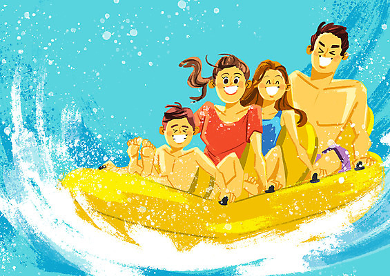 전신 PSD 여자 남자 어린이 파도 바다 일러스트 가족 사람 앉기 성인 여름휴가 바캉스 즐거움 물보라 고무보트 국내일러스트 감정 관계 모션 휴가 물 파일형식 여름_계절