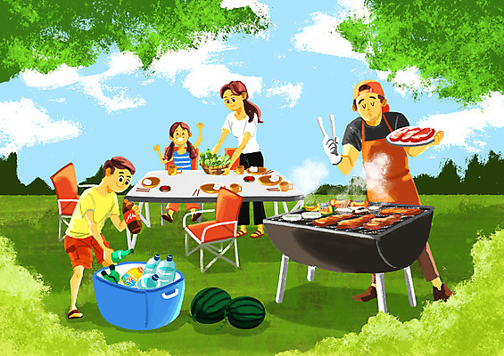 전신 PSD 나무 여자 남자 어린이 일러스트 가족 자연 수박 육류 사람 초원 여러명 성인 여름휴가 바캉스 캠핑 그릴 상차림 바비큐 굽기 즐거움 아이스박스 꺼내기 야외의자 야외테이블 음료수병 국내일러스트 식물 감정 음식 다수 의자 과일 식재료 관계 모션 탁자 주방용품 레저 휴가 구이 생태계 병_담는 파일형식 여름_계절