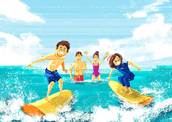 전신 PSD 구름 여자 남자 수영복 어린이 파도 바다 일러스트 가족 하늘 서기 사람 여러명 성인 여름휴가 바캉스 만세 서핑보드 즐거움 맞대결 래쉬가드 국내일러스트 자연요소 옷 감정 다수 관계 모션 휴가 보드_스포츠 파일형식 여름_계절