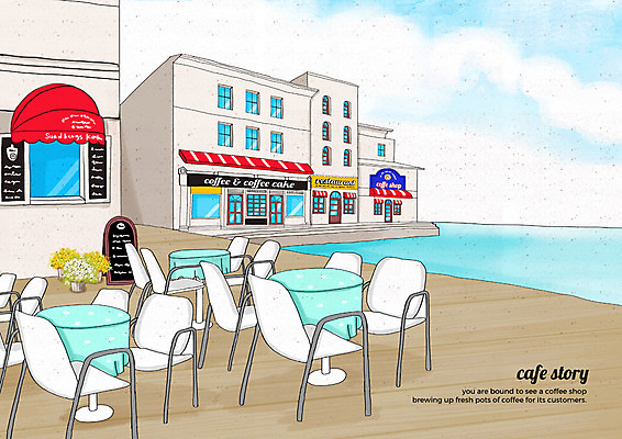 PSD 구름 화분 의자 일러스트 탁자 하늘 거리 간판 풍경 사람없음 건물 강 카페 강가 감성 카페거리 국내일러스트 자연요소 건축물 가구 컨셉 상점 파일형식