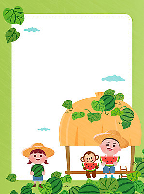 한마리 남자 어린이 일러스트 상상 수박 프레임 성인 두명 원숭이 편지지 원두막 덩쿨나무 상상력 국내일러스트 AI파일 나무 1 과일 포유류 사람 편지 파일형식 벡터