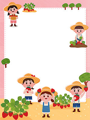 여자 남자 어린이 일러스트 상상 딸기 프레임 여러명 수확 편지지 상상력 딸기농장 국내일러스트 AI파일 다수 농업 과일 사람 농장 편지 파일형식 벡터