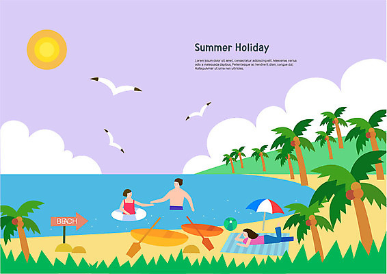 여자 남자 엎드리기 일러스트 물놀이 갈매기 세마리 사람 상반신 성인 해변 세명 여름 여름휴가 바캉스 야자수 태양 손잡기 팻말 파라솔 언덕 돗자리 카약 튜브 패들 국내일러스트 AI파일 자연요소 나무 계절 바다 모션 놀이 조류 휴가 프레임 3 수상스포츠 노_배의노 파일형식 벡터 여름_계절