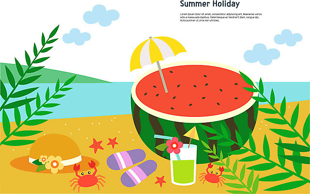 구름 음료 바다 일러스트 하늘 나뭇잎 여름음식 불가사리 슬리퍼 수박 해변 사람없음 여름 여름휴가 바캉스 게 파라솔 챙모자 제철음식 제철과일 국내일러스트 AI파일 자연요소 모자_잡화 계절 음식 신발 잎 과일 휴가 극피동물 갑각류 제철 파일형식 벡터 여름_계절