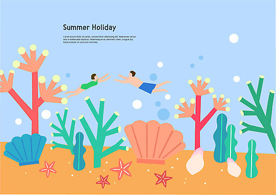 전신 여자 남자 수영복 일러스트 조개 불가사리 사람 성인 두명 여름 여름휴가 바캉스 마주보기 바닷속 수영 물방울 소라 국내일러스트 AI파일 옷 계절 모션 휴가 어패류 극피동물 수중 수상스포츠 파일형식 벡터 여름_계절