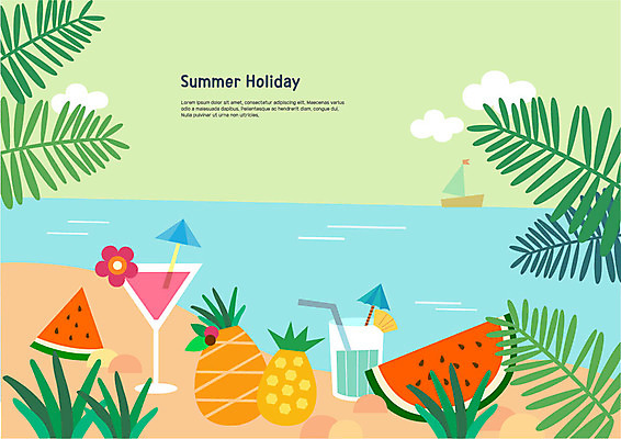 구름 바다 요트 일러스트 여름음식 수박 빨대 해변 사람없음 여름 여름휴가 바캉스 주스 칵테일 파인애플 열대잎 제철음식 제철과일 국내일러스트 AI파일 자연요소 계절 음료 음식 잎 배_교통 과일 휴가 주류 열대과일 제철 파일형식 벡터 여름_계절