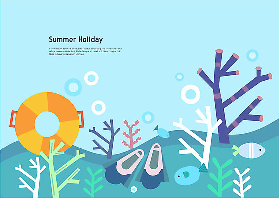 여러마리 일러스트 어류 사람없음 여름 여름휴가 바캉스 바닷속 물방울 오리발 튜브 국내일러스트 AI파일 계절 다수 휴가 수중 수중동물 파일형식 벡터 여름_계절