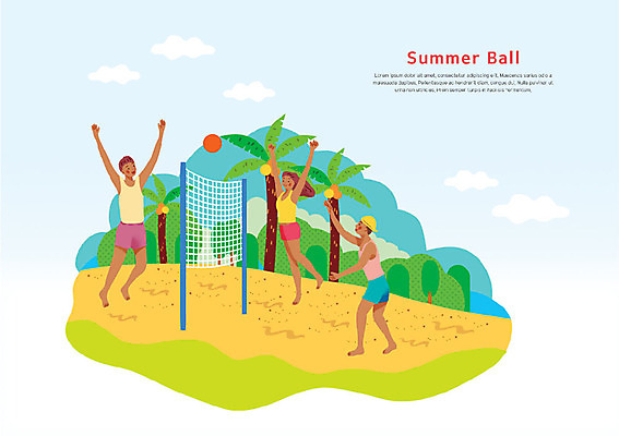 전신 PSD 구름 여자 남자 여행 일러스트 하늘 사람 성인 해변 세명 여름 여름휴가 바캉스 야자수 점프 네트 숲 비치발리볼 배구 즐거움 국내일러스트 자연요소 나무 계절 감정 스포츠 바다 모션 휴가 구기 비치볼 파일형식 여름_계절