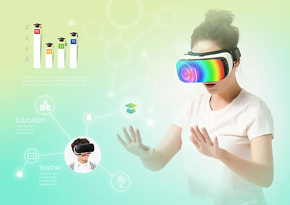 PSD 편집이미지 여자 교육 남자 어린이 학사모 학교 그래프 사람 손짓 상반신 20대 성인 두명 한국인 제자 과학선생님 가상현실 오큘러스 VR기기 이미지편집 모자_잡화 졸업 모션 동양인 청년 교사 기계 파일형식