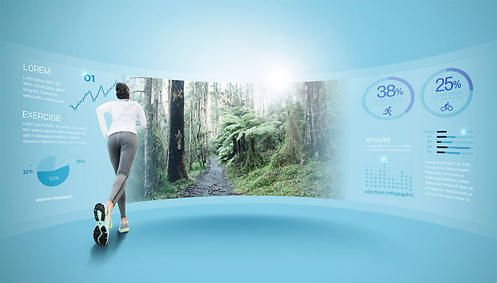 전신 PSD 나무 편집이미지 여자 그래프 한명 사람 20대 성인 뒷모습 운동복 운동 걷기 한국인 풀잎 숲 오솔길 가상현실 성인여자한명만 VR기기 이미지편집 식물 1 옷 길 뷰포인트 잎 모션 건강 동양인 청년 기계 풀_식물 여자한명만 성인여자만 파일형식