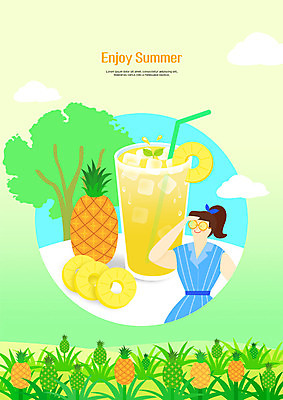 PSD 나무 구름 원피스 여자 일러스트 빨대 한명 사람 상반신 성인 여름 얼음 과수원 파인애플 슬라이스 파인애플주스 안경낌 국내일러스트 자연요소 식물 1 옷 계절 안경 농업 과일 과일주스 열대과일 파일형식