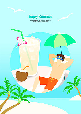 전신 PSD 남자 수영복 바다 두마리 일러스트 갈매기 한명 미소 사람 성인 해변 여름 선글라스 야자수 눕기 얼음 파라솔 선베드 팔베개 코코넛주스 국내일러스트 자연요소 나무 1 옷 계절 안경 2 의자 모션 조류 표정 주스 코코넛 파일형식