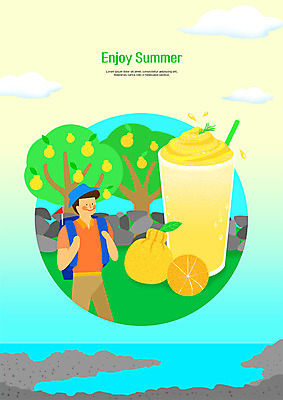 PSD 구름 남자 바다 일러스트 배낭 돌담 한명 미소 사람 상반신 성인 여름 주스 트래킹 과일나무 암벽 한라봉 국내일러스트 자연요소 나무 1 계절 음료 가방 과일 레저 표정 담장 돌_바위 파일형식