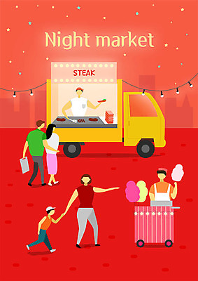 전신 PSD 커플 여자 남자 별 어린이 일러스트 조명 스테이크 사람 여러명 성인 시장 야간 가판대 솜사탕 야시장 푸드트럭 국내일러스트 자연요소 다수 관계 디저트 서양음식 트럭 파일형식