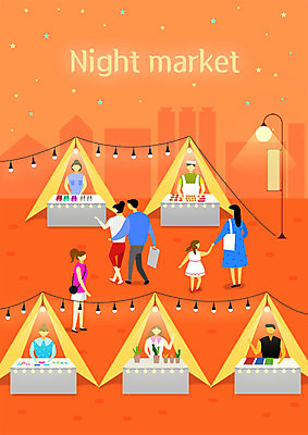 전신 PSD 여자 남자 별 화분 어린이 신발 가로등 일러스트 조명 사람 여러명 성인 쇼핑 판매 시장 야간 구경 천막 가판대 야시장 국내일러스트 자연요소 공공시설 다수 파일형식