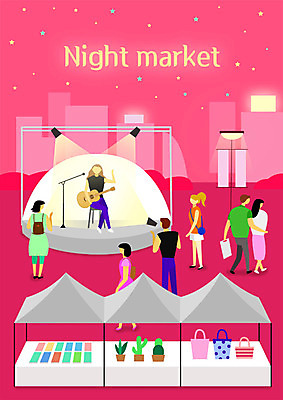 전신 PSD 여자 남자 별 화분 연주 가방 일러스트 조명 사람 여러명 성인 공연 무대 기타 시장 야간 마이크 천막 가판대 객석 야시장 야외공연장 국내일러스트 자연요소 잡화 음악 음향기기 다수 현악기 이벤트 공연장 파일형식