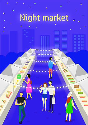 전신 PSD 여자 남자 별 일러스트 전구 사람 여러명 성인 도시 시장 야간 천막 가판대 길거리음식 야시장 국내일러스트 자연요소 음식 다수 파일형식