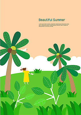 전신 나무 구름 손 여자 두마리 일러스트 조류 한명 사람 앉기 초원 성인 여름 야자수 손들기 숲 동산 국내일러스트 AI파일 자연요소 식물 동물 1 계절 2 모션 신체부위 파일형식 벡터