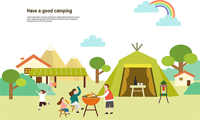 전신 나무 구름 여자 남자 어린이 무지개 일러스트 가족 텐트 사람 앉기 여러명 성인 달리기 캠핑 랜턴 소시지 바비큐 굽기 캠핑장 즐거움 펜션 풍선 국내일러스트 AI파일 자연요소 식물 감정 음식 다수 관계 모션 숙소 레저 조명 캠핑도구 가공식품 구이 파일형식 벡터