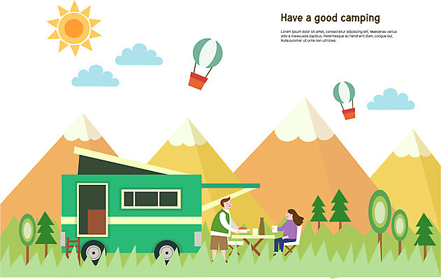 전신 나무 커플 여자 남자 일러스트 사람 초원 성인 두명 태양 식사 캠핑 열기구 먹기 캠핑카 국내일러스트 AI파일 자연요소 식물 관계 항공교통 모션 자동차 레저 파일형식 벡터