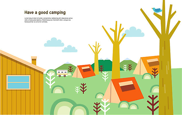 나무 한마리 일러스트 조류 텐트 초원 사람없음 캠핑 캠핑장 펜션 캠핑트레일러 국내일러스트 AI파일 식물 동물 1 숙소 레저 캠핑도구 트레일러 파일형식 벡터