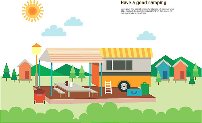 나무 구름 일러스트 배낭 사다리 사람없음 태양 캐리어 캠핑 캠핑장 펜션 천막 캠핑카 차양 국내일러스트 AI파일 자연요소 식물 가방 자동차 숙소 레저 여행가방 도구 파일형식 벡터