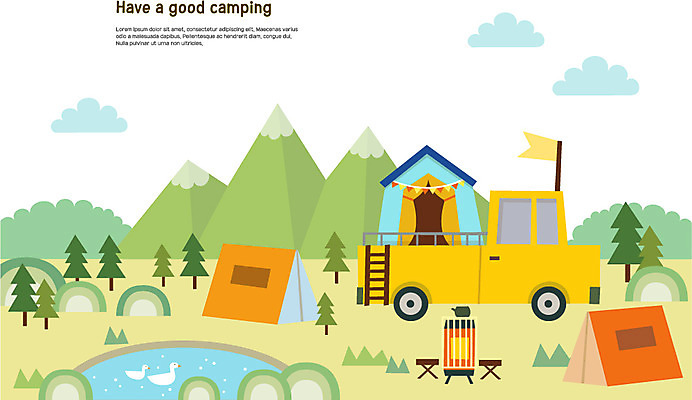 나무 구름 호수 두마리 일러스트 자연 주전자 오리 텐트 초원 사람없음 야외 캠핑 난로 캠핑장 캠핑카 국내일러스트 AI파일 자연요소 식물 2 자동차 조류 주방용품 레저 캠핑도구 난방기 생태계 파일형식 벡터
