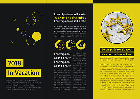 템플릿 표지디자인 북디자인 출판디자인 내지 리플렛 북커버 3단접지 불가사리 팜플렛 사람없음 여름휴가 바캉스 노란색 검은색 바닷속 여러개 원형 원그래프 이미지템플릿 AI파일 도형 컬러 다수 그래프 휴가 극피동물 수중 파일형식 벡터 여름_계절
