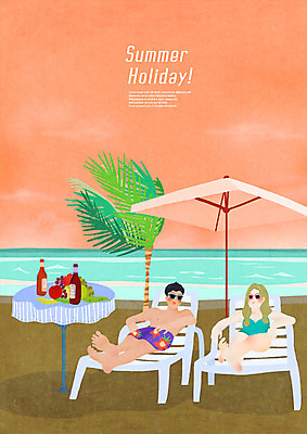 전신 PSD 커플 여자 남자 수영복 여유 바다 일러스트 미소 사람 성인 두명 여름 여름휴가 바캉스 선글라스 야자수 눕기 일몰 파라솔 와인병 즐거움 선베드 국내일러스트 나무 옷 계절 감정 안경 의자 관계 모션 병_용기 휴가 표정 노을 와인 파일형식 여름_계절