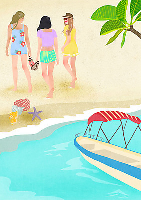 전신 PSD 나무 여자 일러스트 조개 불가사리 슬리퍼 미소 사람 성인 해변 세명 여름 여름휴가 바캉스 걷기 보트 소라 즐거움 국내일러스트 식물 계절 감정 바다 신발 배_교통 모션 휴가 어패류 극피동물 표정 파일형식 여름_계절