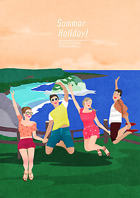 전신 PSD 여자 남자 바다 포즈 일러스트 웃음 사람 풍경 초원 여러명 성인 여름 여름휴가 바캉스 울타리 손들기 손잡기 점프 여름풍경 절벽 즐거움 국내일러스트 계절 감정 다수 모션 휴가 표정 담장 파일형식 여름_계절