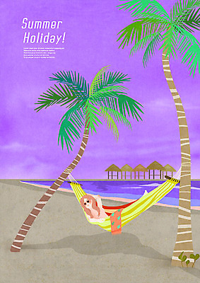 PSD 여자 여유 바다 일러스트 한명 사람 상반신 성인 해변 여름 여름휴가 바캉스 수건 야자수 눕기 해먹 여름밤 성인여자한명만 국내일러스트 나무 1 계절 감정 모션 휴가 위생용품 침대 야간 여자한명만 성인여자만 파일형식 여름_계절