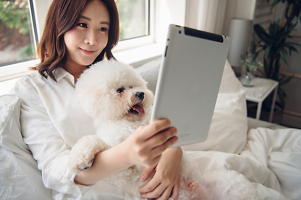포토 JPG 한마리 응시 여자 반려견 창문 안기 아침 휴식 한명 미소 들기 사람 앉기 상반신 20대 성인 앞모습 반려동물 태블릿 다정 침실 한국인 침대 개 반려 성인여자한명만 비숑프리제 펫팸족 국내포토 주간 동물 1 시선 뷰포인트 가구 컨셉 포유류 모션 표정 동양인 청년 전자제품 스마트기기 신조어 여자한명만 성인여자만 파일형식 자연요소 생활용품 인종 여자만 성인만 유행어 유행 오브젝트