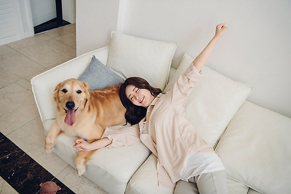 포토 JPG 한마리 응시 여자 반려견 쿠션 거실 휴식 실내 한명 미소 사람 상반신 20대 성인 옆모습 공휴일 반려동물 소파 눕기 손들기 눈감음 다정 한국인 개 골든리트리버 기지개 반려 성인여자한명만 펫팸족 국내포토 동물 1 시선 기념일 뷰포인트 컨셉 의자 포유류 모션 표정 동양인 청년 내부 리트리버 신조어 여자한명만 성인여자만 파일형식