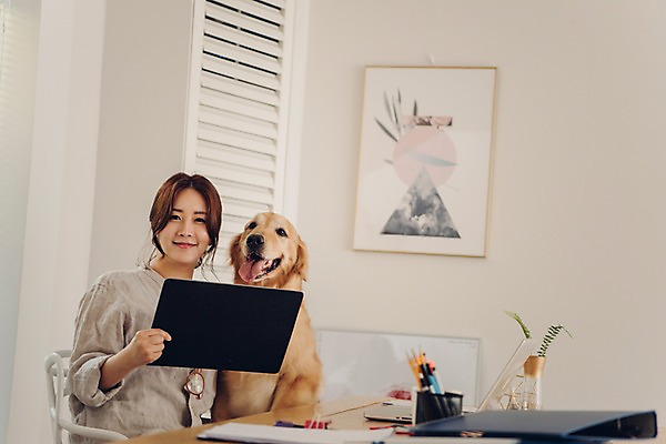 포토 JPG 한마리 응시 여자 반려견 액자 실내 한명 미소 들기 사람 앉기 상반신 20대 성인 앞모습 반려동물 다정 한국인 업무 개 골든리트리버 책상 문서 연필꽂이 클립 재택근무 반려 프리랜서 성인여자한명만 펫팸족 사회적거리두기 국내포토 동물 직업 1 시선 캠페인 뷰포인트 가구 컨셉 비즈니스 포유류 모션 문구용품 표정 동양인 청년 내부 작업 리트리버 신조어 여자한명만 성인여자만 파일형식