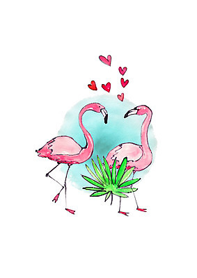 PSD 두마리 일러스트 나뭇잎 수채화 사랑 사람없음 여름 걷기 하트 플라밍고 국내일러스트 모양 계절 감정 잎 2 모션 조류 파일형식