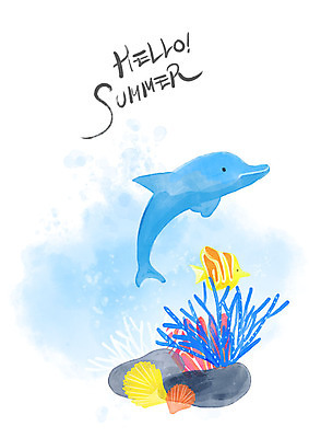 PSD 한마리 일러스트 조개 수채화 사람없음 여름 바닷속 수영 바위 산호초 고래 열대어 돌고래 국내일러스트 1 계절 포유류 어패류 어류 수중 수중동물 돌_바위 수상스포츠 수중식물 파일형식