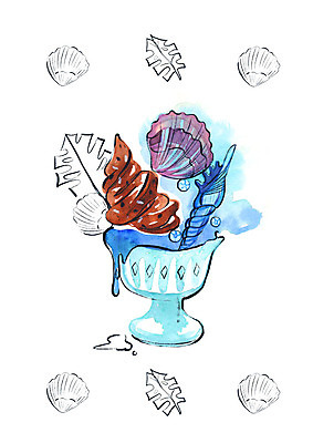 PSD 일러스트 조개 나뭇잎 아이스크림 수채화 사람없음 장식 여름 소라 컵아이스크림 국내일러스트 녹이기 계절 잎 모션 어패류 디저트 파일형식