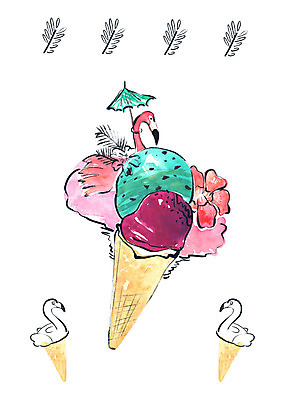 PSD 꽃 일러스트 우산 나뭇잎 아이스크림 수채화 사람없음 장식 여름 플라밍고 튜브 플라밍고튜브 국내일러스트 식물 계절 잎 조류 디저트 파일형식