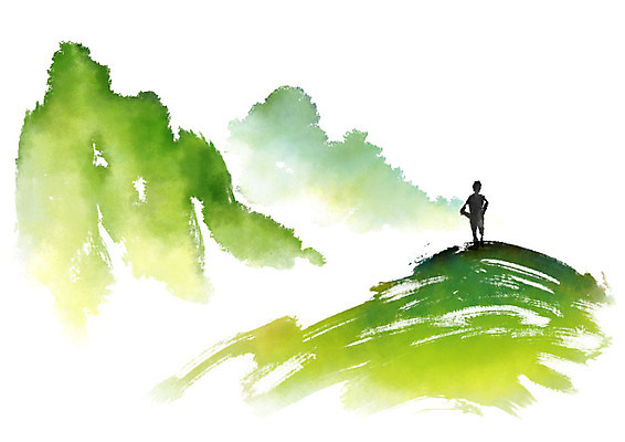 전신 PSD 응시 허리손 일러스트 캘리그라피 붓터치 수채화 산 한명 서기 사람 풍경 성인 봉우리 번짐 국내일러스트 1 시선 포즈 모션 파일형식 효과