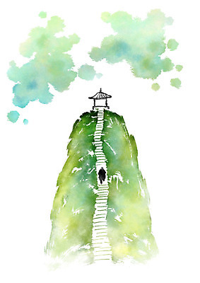 전신 PSD 남자 일러스트 캘리그라피 붓터치 수채화 산 한명 사람 풍경 성인 계단 정자 오르기 번짐 산정상 국내일러스트 1 건축물 모션 정상 파일형식 효과