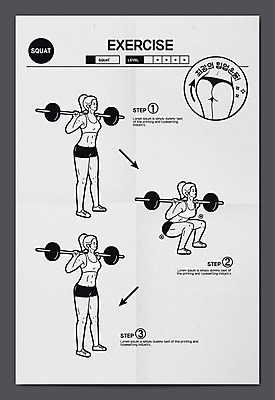 전신 포스터 일러스트 서기 들기 여러명 성인 운동 헬스 하반신 역기 웨이트트레이닝 근력 방법 하체운동 힙업운동 매뉴얼 스쿼트 국내일러스트 AI파일 다수 모션 건강 사람 파일형식 벡터 운동자세