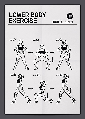 전신 여자 포스터 일러스트 서기 여러명 성인 운동 헬스 웨이트트레이닝 런지 방법 하체운동 매뉴얼 스쿼트 맨몸운동 국내일러스트 AI파일 다수 모션 건강 사람 파일형식 벡터 운동자세