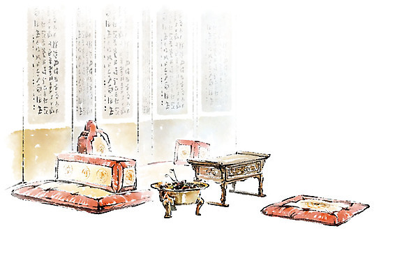 PSD 한국문화 한국전통 일러스트 캘리그라피 베개 탁자 붓터치 방석 사람없음 전통문양 이불 번짐 병풍 놋화로 국내일러스트 동양문화 전통 문양 가구 침구 한국 파일형식 효과